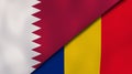 The flags of Qatar and Romania. News, reportage, business background. 3d illustration