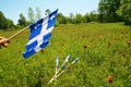 Quebec Flags. National Day Celebration Saint Jean Baptist. Holiday, June 24th, Province in Canada. Royalty Free Stock Photo