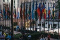 Flags at the Rockefeller Plaza, New York, USA. Royalty Free Stock Photo