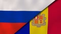 The flags of Russia and Andorra. News, reportage, business background. 3d illustration