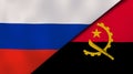 The flags of Russia and Angola. News, reportage, business background. 3d illustration