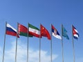 Vladivostok, Russia, September, 03, 2023. Flags of Russia, Belarus, Iran, China, Serbia, Kazakhstan, Cuba