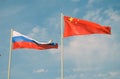 Flags of Russia and China.