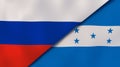 The flags of Russia and Honduras. News, reportage, business background. 3d illustration