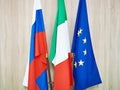 Flags of Russia, Italy and European Union