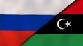 The flags of Russia and Libya. News, reportage, business background. 3d illustration
