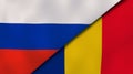 The flags of Russia and Romania. News, reportage, business background. 3d illustration