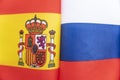 Flags Russia and Spain. concept of international relations between countries. The state of governments. Friendship of peoples