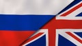 The flags of Russia and United Kingdom. News, reportage, business background. 3d illustration Royalty Free Stock Photo