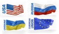 Flags. Russia, USA, Ukraine, European Union