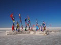 Flags in the Salar de Uyuni, Bolivia