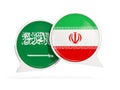 Flags of Saudi Arabia and iran inside chat bubbles