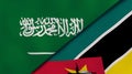 The flags of Saudi Arabia and Mozambique. News, reportage, business background. 3d illustration