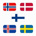 Flags of Scandinavia, scandinavian northern states, nordic countries banners icons.