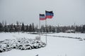 Flags of the self-proclaimed Donetsk People`s Republic on the ce Royalty Free Stock Photo