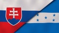 The flags of Slovakia and Honduras. News, reportage, business background. 3d illustration