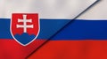 The flags of Slovakia and Russia. News, reportage, business background. 3d illustration