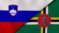 The flags of Slovenia and Dominica. News, reportage, business background. 3d illustration