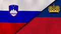 The flags of Slovenia and Liechtenstein. News, reportage, business background. 3d illustration