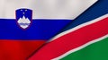 The flags of Slovenia and Namibia. News, reportage, business background. 3d illustration