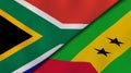 The flags of South Africa and Sao Tome and Principe. News, reportage, business background. 3d illustration