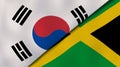The flags of South Korea and Jamaica. News, reportage, business background. 3d illustration