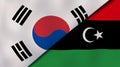 The flags of South Korea and Libya. News, reportage, business background. 3d illustration