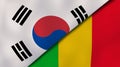The flags of South Korea and Mali. News, reportage, business background. 3d illustration