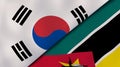 The flags of South Korea and Mozambique. News, reportage, business background. 3d illustration