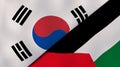 The flags of South Korea and Palestine. News, reportage, business background. 3d illustration