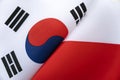 Flags south korea and Poland. concept of international relations between countries. The state of governments. Friendship of