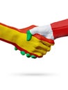 Flags Spain, Italy countries, partnership friendship handshake concept.