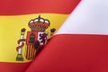 Flags Spain and Poland. concept of international relations between countries. The state of governments. Friendship of peoples