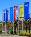 Flags at the entrance to the FIFA headquarters in Zurich