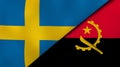 The flags of Sweden and Angola. News, reportage, business background. 3d illustration