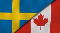 The flags of Sweden and Canada. News, reportage, business background. 3d illustration