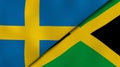 The flags of Sweden and Jamaica. News, reportage, business background. 3d illustration