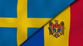 The flags of Sweden and Moldova. News, reportage, business background. 3d illustration