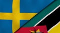 The flags of Sweden and Mozambique. News, reportage, business background. 3d illustration