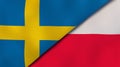 The flags of Sweden and Poland. News, reportage, business background. 3d illustration