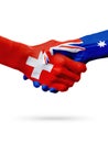 Flags Switzerland, Australia countries, partnership friendship handshake concept. Royalty Free Stock Photo