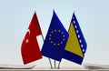 Flags of Turkey European Union and Bosnia and Herzegovina