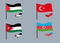 Flags Turkey, Palestine, Jordan, Azerbaijan