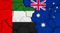 Flags of UAE and Australia on cracked surface