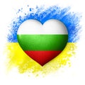 Flags of Ukraine and Bulgaria. Heart color of the flag on the background of the painted flag of Ukraine. The concept of protection