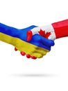 Flags Ukraine, Canada countries, partnership friendship handshake concept. Royalty Free Stock Photo