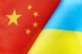 Flags ukraine and china. concept of international relations between countries. The state of governments. Friendship of peoples