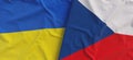 Flags of Ukraine and Czech Republic. Linen flags close up. Flag made of canvas. Ukrainian. Czech, Prague. National symbols. 3d Royalty Free Stock Photo