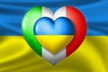 Flags of Ukraine and Italy. Two hearts in the colors of the flags on the background of the flag of Ukraine. Protection, solidarity