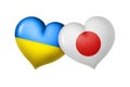 Flags of Ukraine and Japan. Two hearts in the colors of the flags isolated on a white background. Protection, solidarity and help